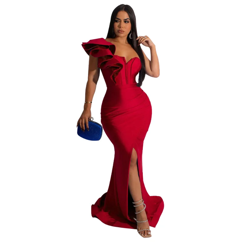 

Женское платье-макси с коротким рукавом, длинное платье из полиэстера Красного, желтого и черного цвета, весна-лето 2023