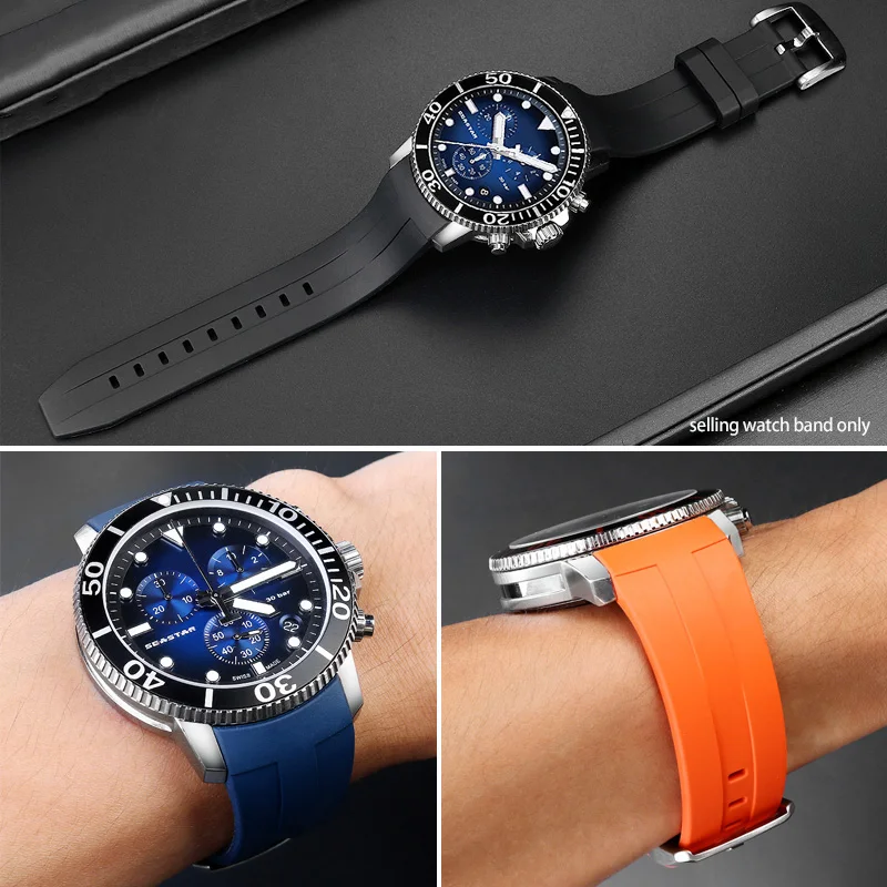 Фото Резиновый ремешок для часов Tissot 1853 Sea star T120, изогнутый силиконовый ремешок T120417A T120407A Series, 21 мм 22 мм, мужской синий браслет №3