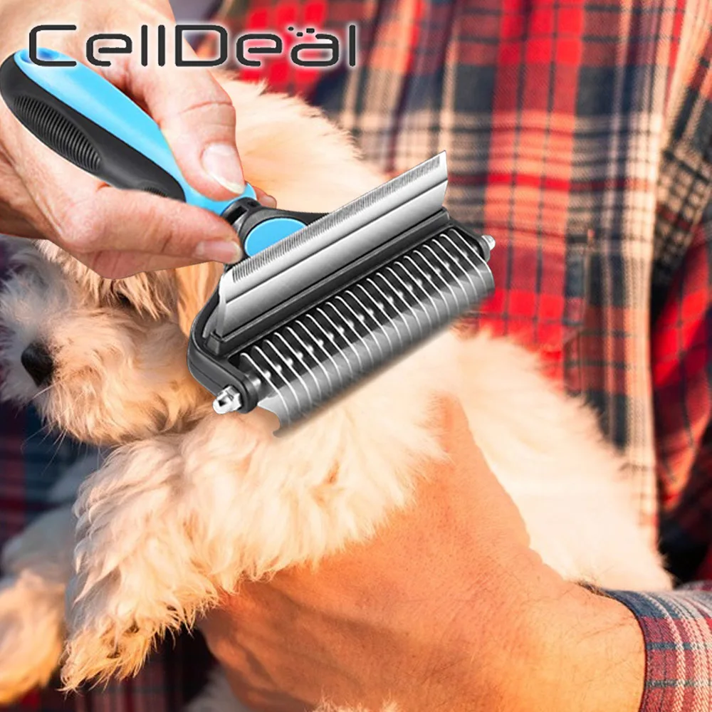 

Professional Dog Comb Rake 2 In 1 Safe Double-Sided Hair Shedding Combs Pet Grooming Brush For Tangles Removing Pets Supplies