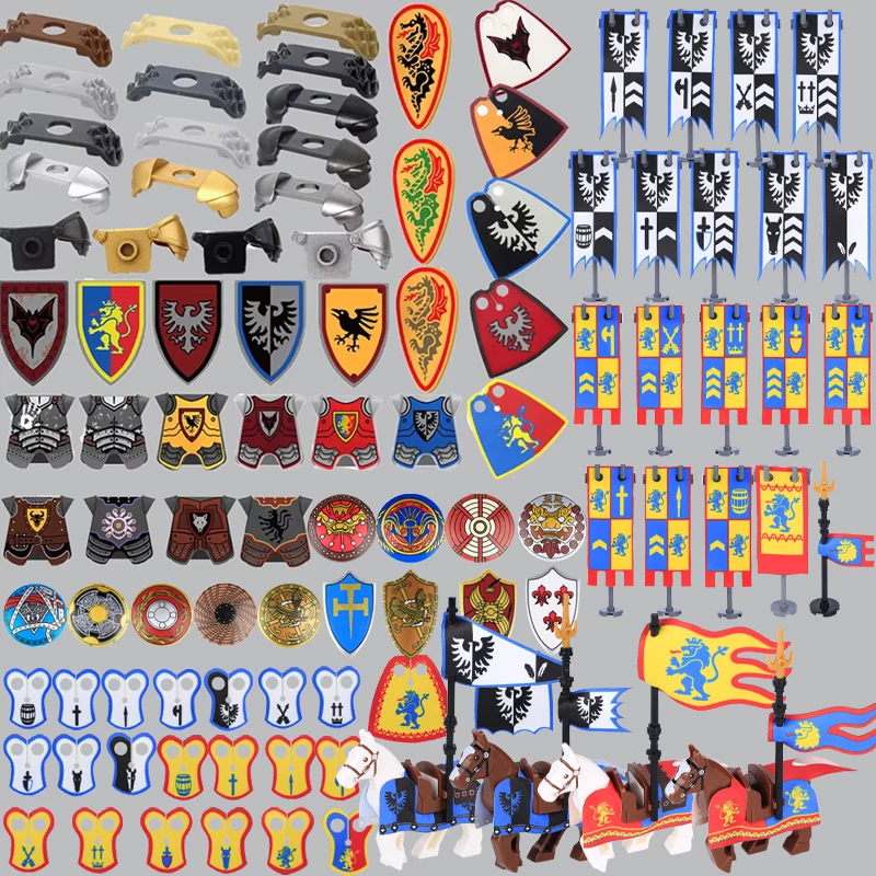 Средневековый Красный Лев черный орел рыцарь доспехи строительные блоки Военная