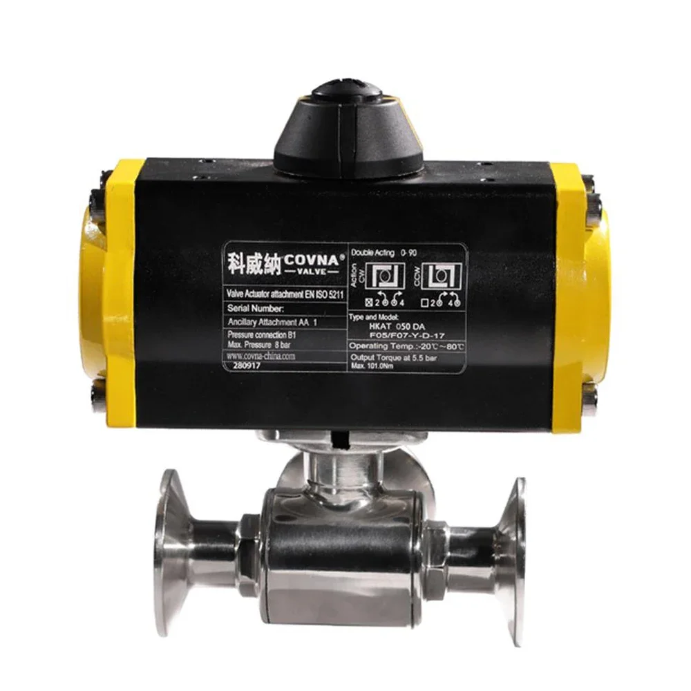 COVNA DN40 1 5-дюймовый 3-ходовой L-порт с тройным зажимом SS316 пневматический привод