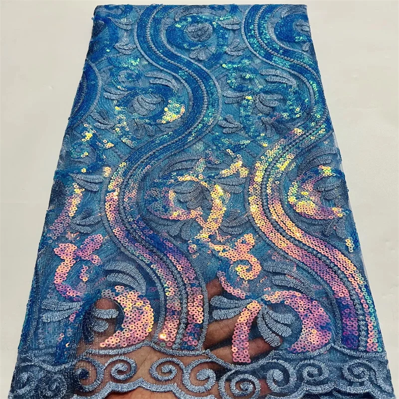 

2022 High Quality Nigerian Lace Fabric Embroidered French African Sequins Lace Fabric Weaving Design Peach Sequins Lace Fabric
