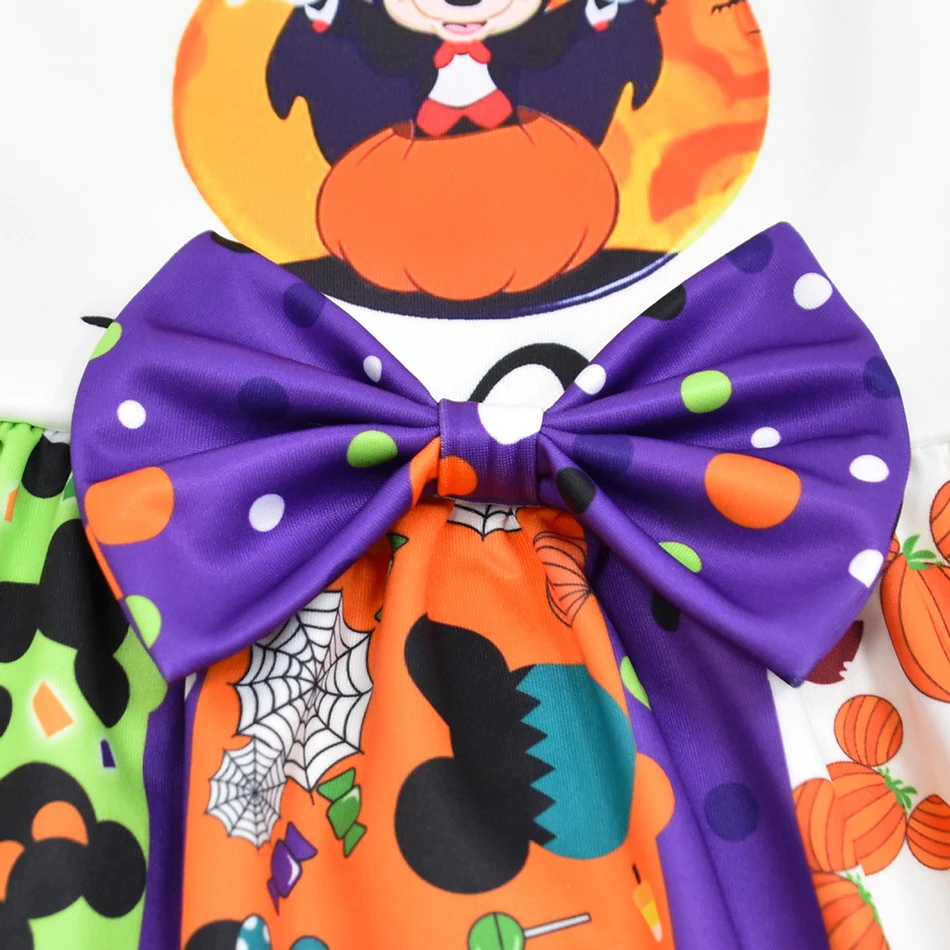Halloween Ghost Pumpkin Bat Printed Girl Dress Sleep Dresses Cartoon Kid Dress for Halloween Party Gift Clothing Headbands
