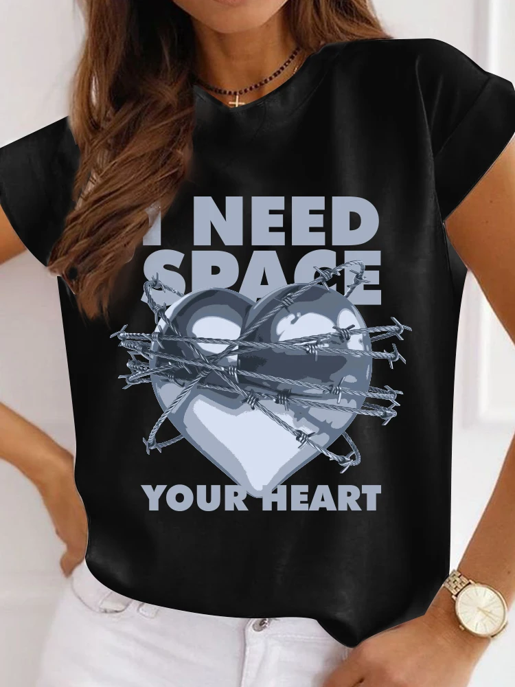 

2022 Women T-Shirt Summer Your Heart Print T Shirt Women Casual White Tops O-Neck Loose Short Sleeve Tshirt Camisas Mujer