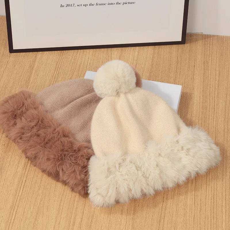 

Women's Hat Autumn and Winter Sweet Woolen Earmuffs Lei Feng Cap Double-layer Thick Inner Warm PomPom Cashmere Beanies