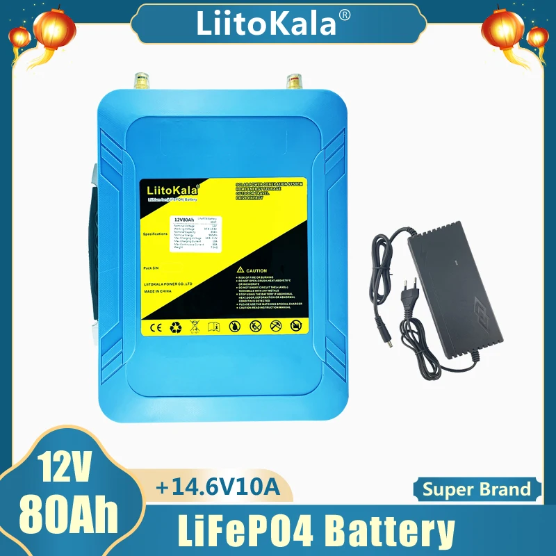 

LiitoKala 12V/12.8V 80Ah lifepo4 LED 5v USB for solar light RV Outdoor Camping Solar energy backup power golf cart +14.6V 10A