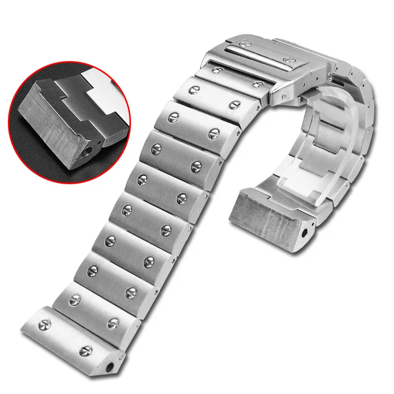 316L High Quality Solid Stainless Steel Watch Band For cartier Santos100 WSSA0009 watchband Metal Strap Men's Band 23mm