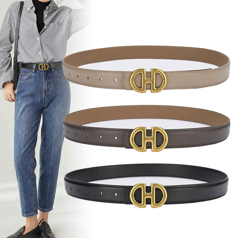 

2022 New Women's Belt Colorful Fashion Versatile Two-layer Cowhide Belt Simple Style Spot Woman Belts for Dress Belts for Women
