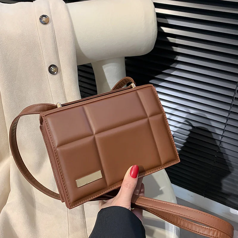 

2023 Fashion Square Shoulder Bag Solid Pu Leather Crossbody Bags For Women Designer Plaid Ladies Handbags And Purses