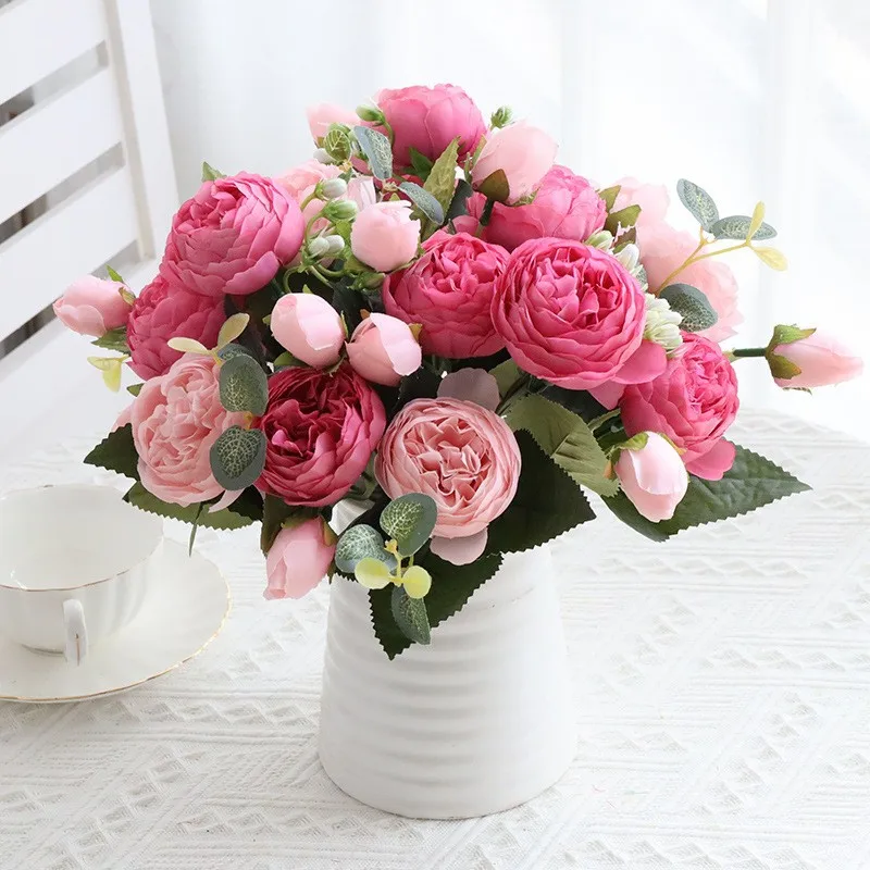 

30cm High Quality Peony Flowers Silk Artificial Bouquet DIY Small Fake Daisy Flowers Wedding Atmosphere Home Decor