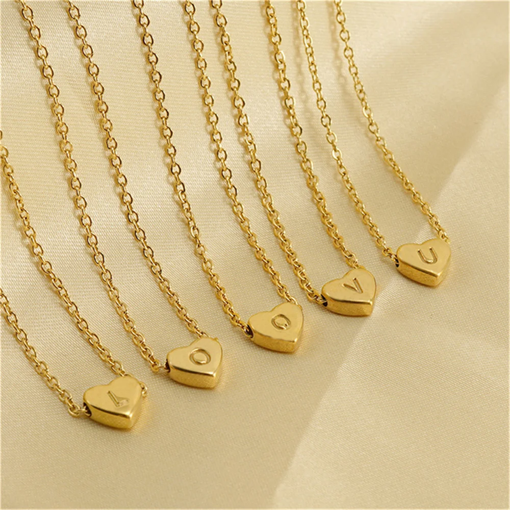 Stainless Steel Tiny Heart Initial Necklace for Women Gold Color Choker Minimalist Pendant Jewelry Gifts Gift for Mom wholesale