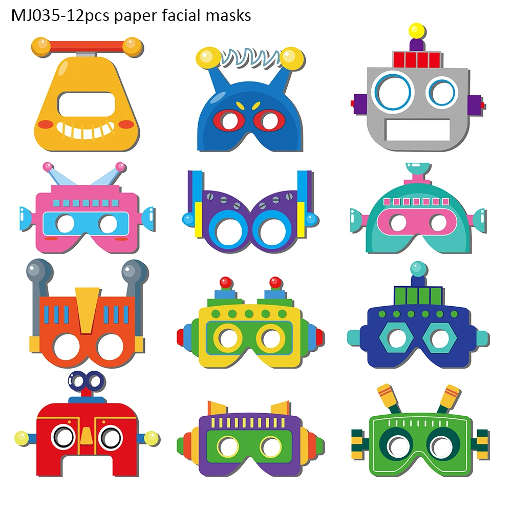 

12pcs/set Boy Game Cartoon Smart Mechanic Robot Birthday Party Paper Decorating Facial Masks Kids Baby Shower Party Face Mask