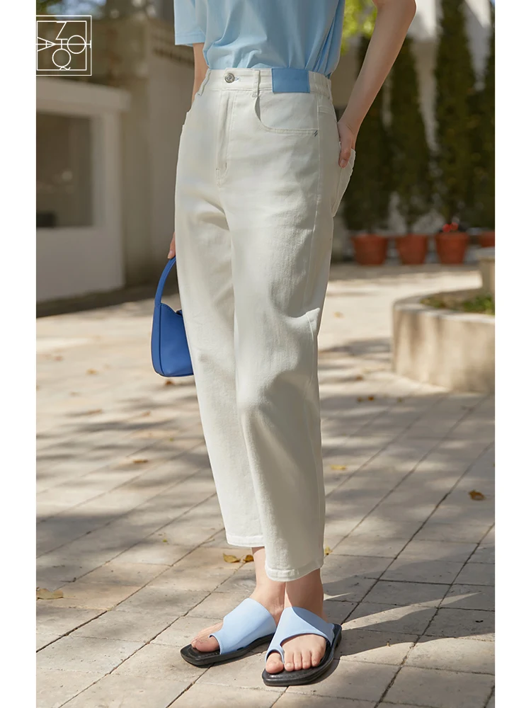 

ZIQIAO 2022 Summer New White Jeans Women High-waisted Slim Nine-point Straight Casual Office Commute Cigarette Pipe Female Pants