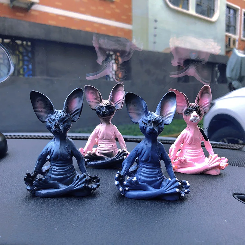 Funny Car Interior Decoration Meditation Hairless Cat Auto Center Console Decoration Ornaments For Car Products Accessories