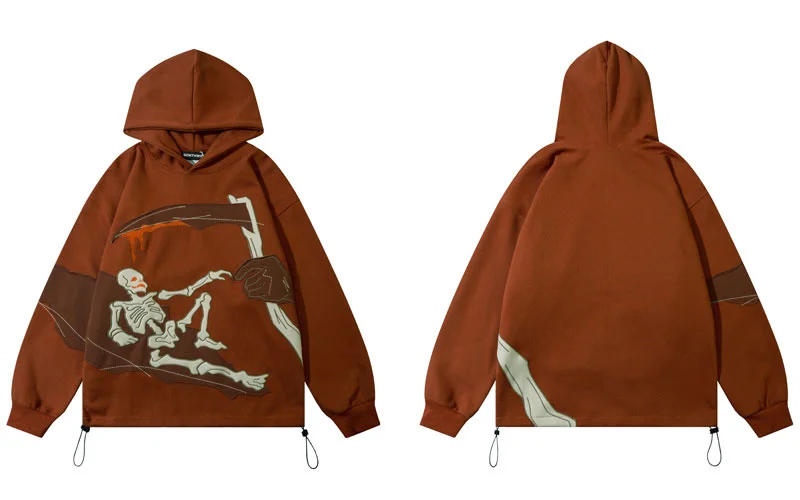 

Sweatshirt Hip Hop Streetwear Hoodie Y2K Vintage Embroidery Skull Skeleton Punk Gothic Hooded Harajuku Fashioin Pullover Couples