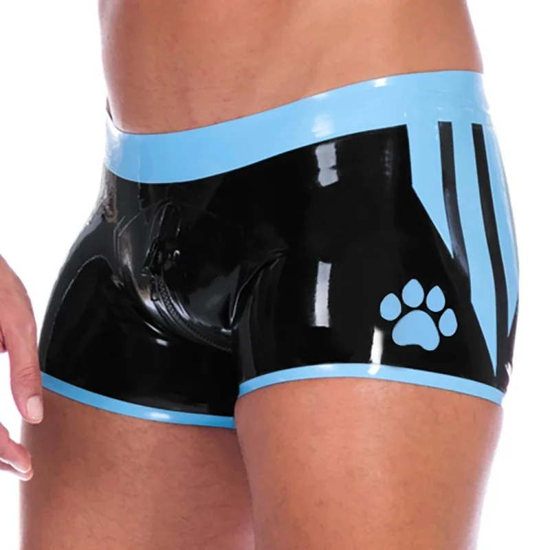 

Black with Blue Sexy Latex Boxer Shorts Puppy with Trims Rubber BoyShorts Underpants Underwear Briefs