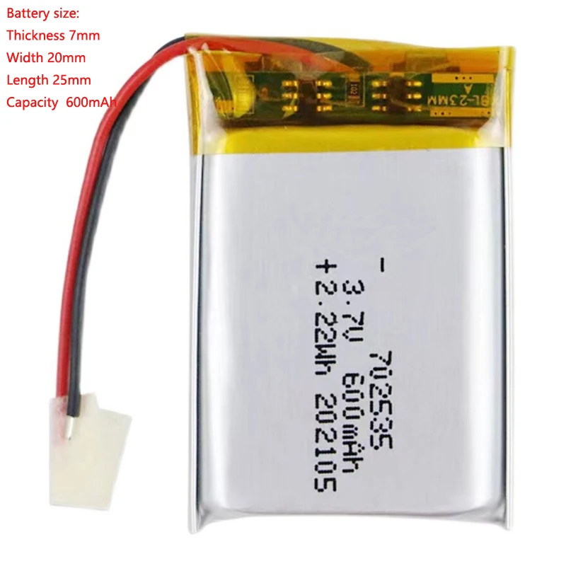 

Lithium Polymer Battery 702535 600mah 3.7v Li-Ion With Pcm For Mp3 Gps Dvd Bluetooth Recorder Headset E-Book Camera