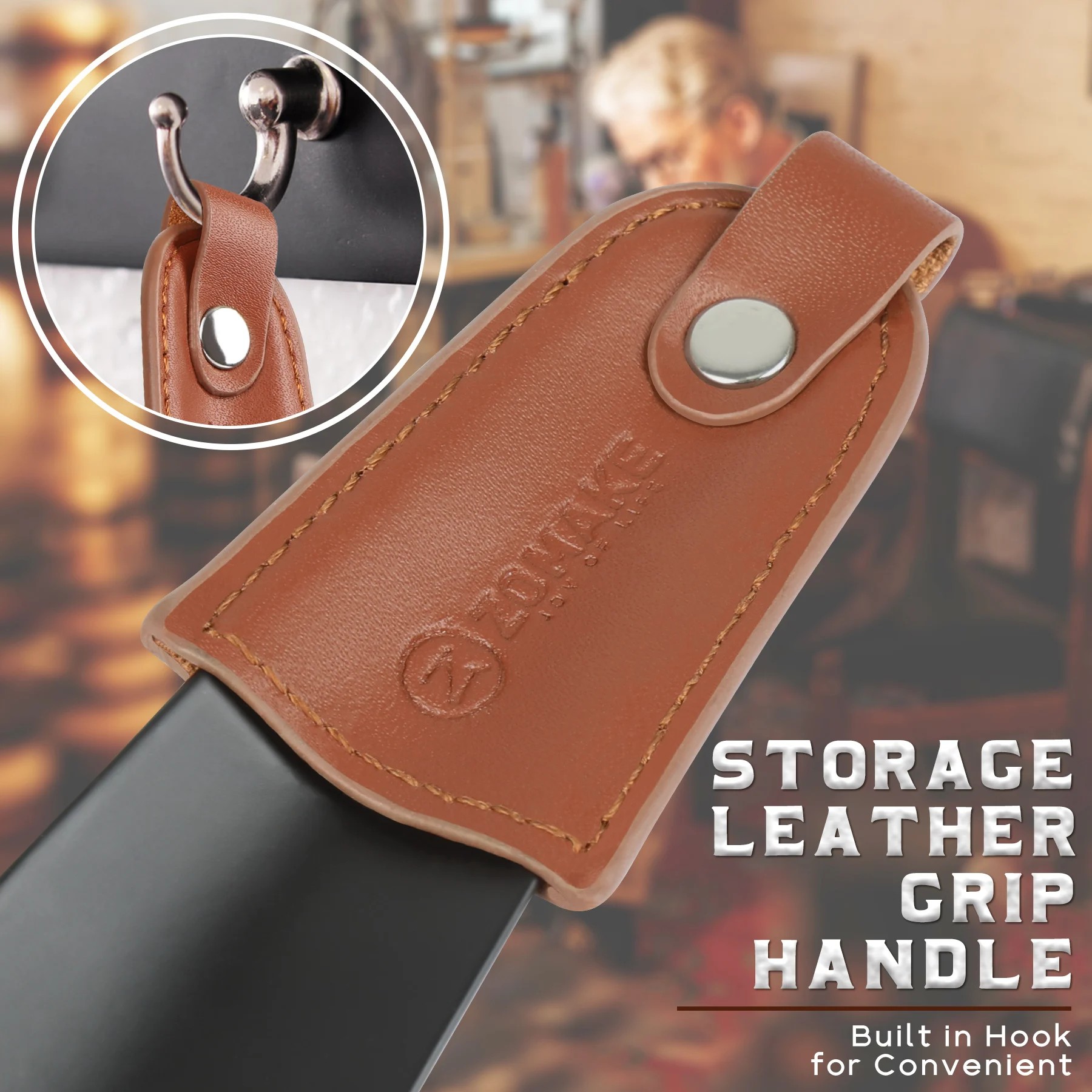 Металлическая ложка для обуви ZOMAKE с рожком и кожаной ручкой 16 см нержавеющая