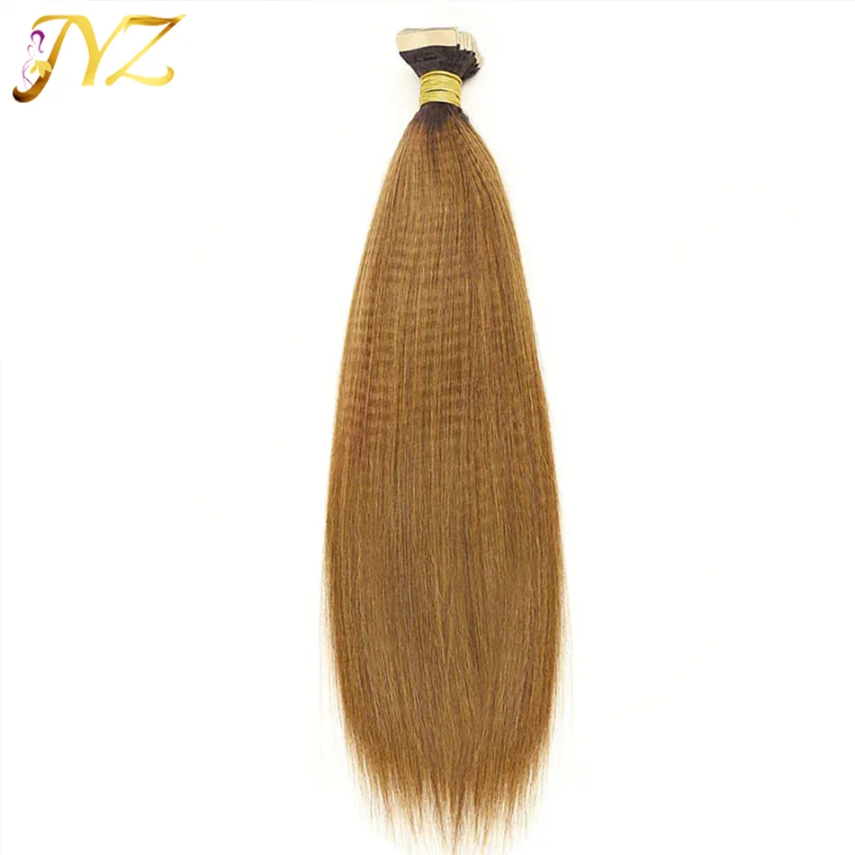 

Seamless Yaki Straight Tape in Human Hair Extensions 100% Remy Hair Invisible Double Sided 1B 30 Tape Dark Colors for Thin Hair