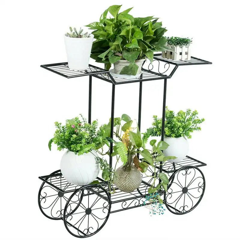 

6-Tier Stand Flower Rack Garden Cart Display Decor Flower Pot Plant Holder Flower Pot Base Display Stand Home Garden Patio