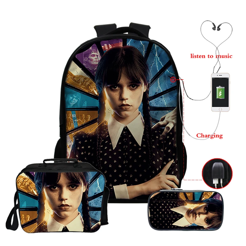 

Новый вместительный школьный портфель на плечо для студентов, набор из трех предметов, модный рюкзак для компьютера с Usb-зарядкой в среду