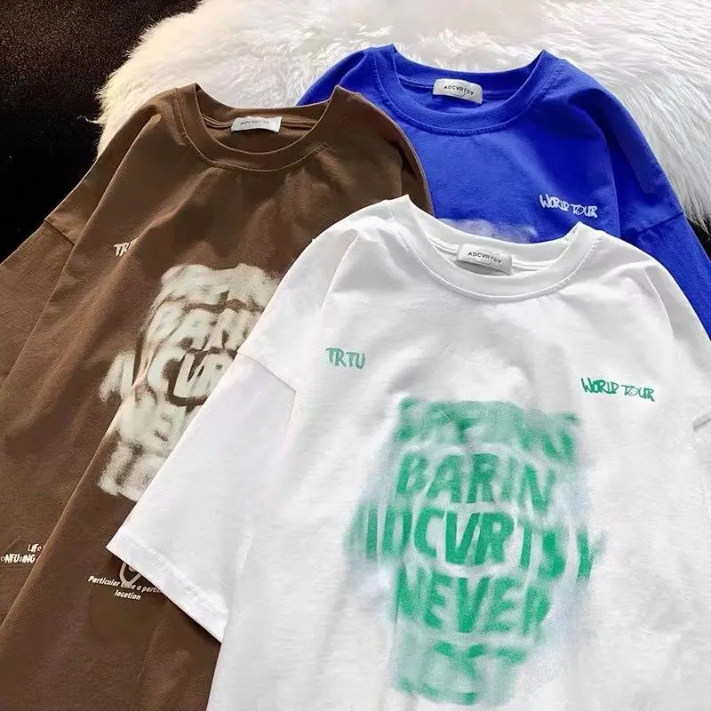 

Simple personality letter short sleeved t-shirt men and women with the same tide brand hip-hop loose couple hundred t-shirt y2k