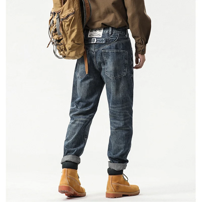 Streetwear Men 2022 New Pattern Vintage Recreational Blue Men's Jeans Loose Straight Cylinder Leg Trousers Autumn Female Trend