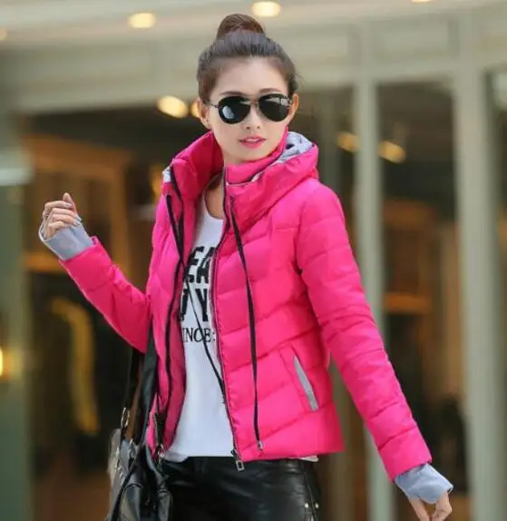 

2022 Fashion Autumn Winter Solid Color Teenager Girls Hooded Cotton Lining Coat with Gray Glove Sleeve Young Lady Warm Jackets