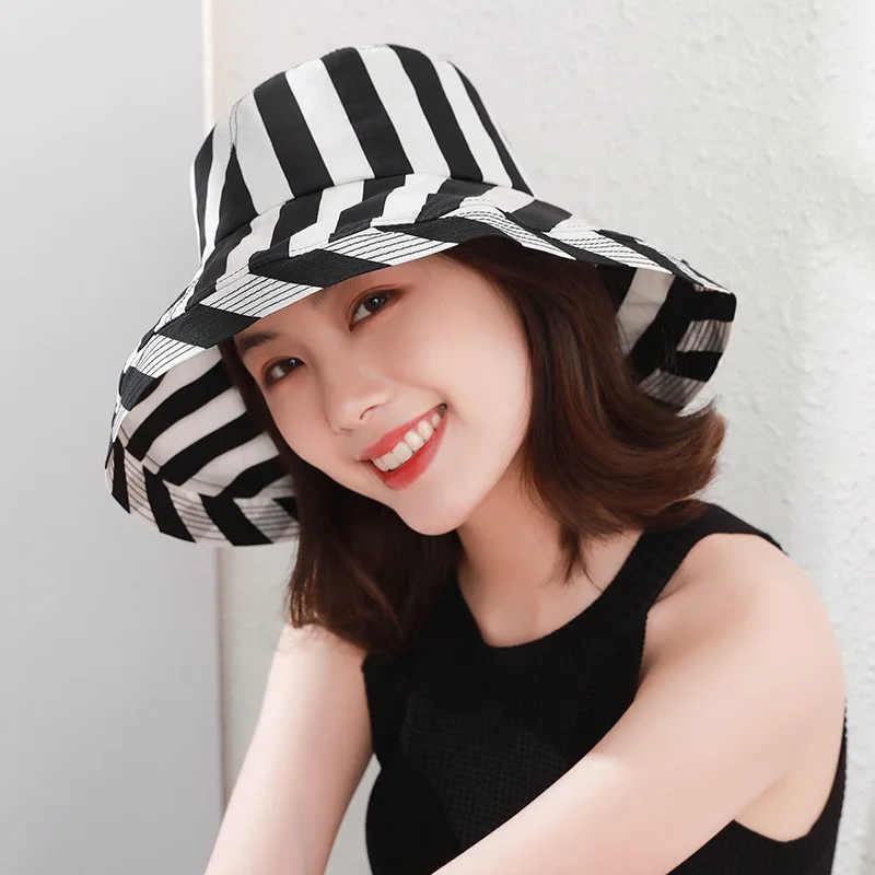 

Classic Striped Wide Brim Sun Hat Women Outdoor Travel Summer Spring Bucket Hat Fashion Girls Sun Beach UV Protetcion Bob Hat