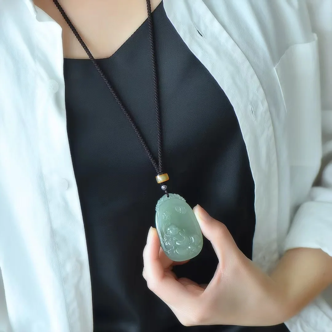 Голубой и белый нефритовый подвеска Hetian на удачу долговечность здоровье 1510 #