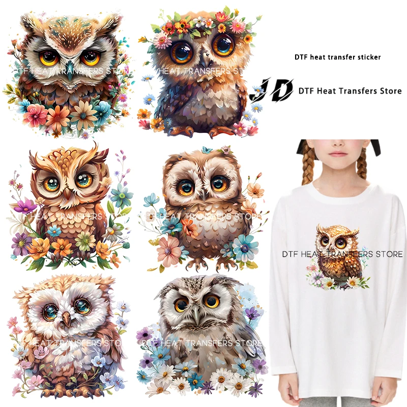 Коллекция весенних цветов и совы переводки dtf готовые к нажатию теплопередача на