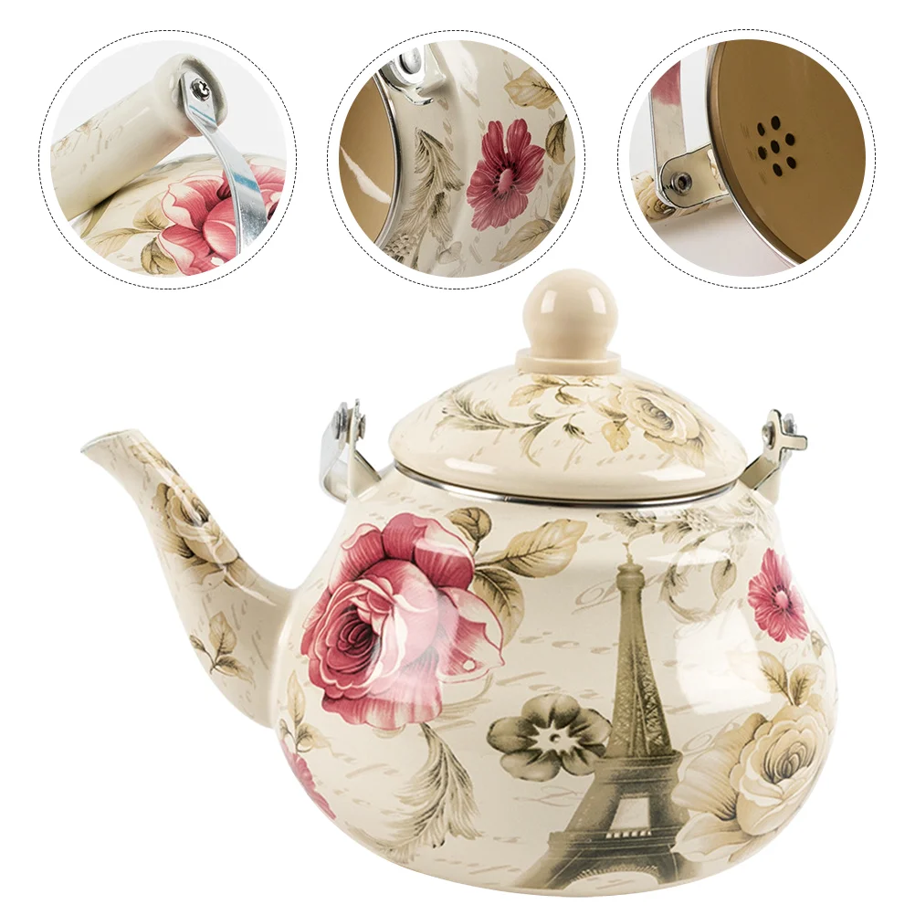 

Enamel Ceramic Handle Pot Kitchen Water Jug Hand-held Tea Kettle Capacious Teakettle Flat Bottom Teapot Stove Top