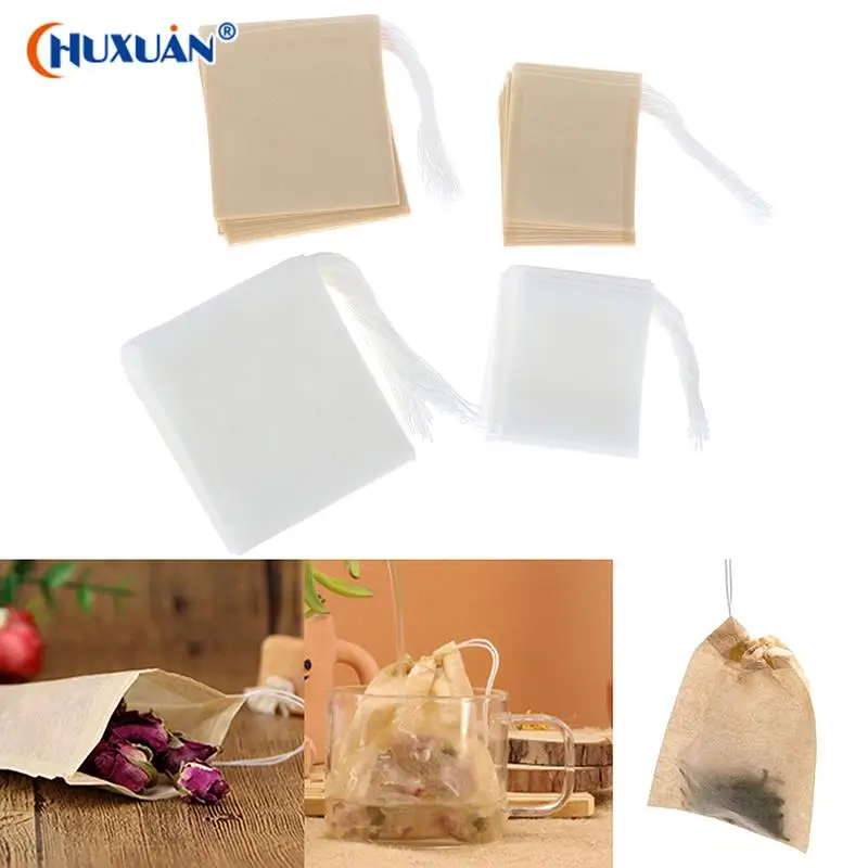 

100Pcs/Lot Disposable Food Grade Natural Wood Pulp Filter Paper Tea Bags Filter Empty Drawstring Teabags For Herb Loose Tea