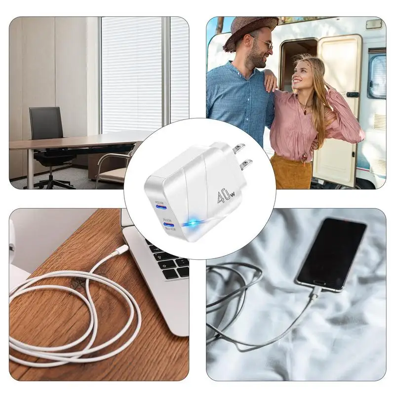 Szybka przenośna ładowarka Adapter do ładowania Przenośna typu C 40W Dwuportowa Szybkie ładowanie dla szerokiego zakresu