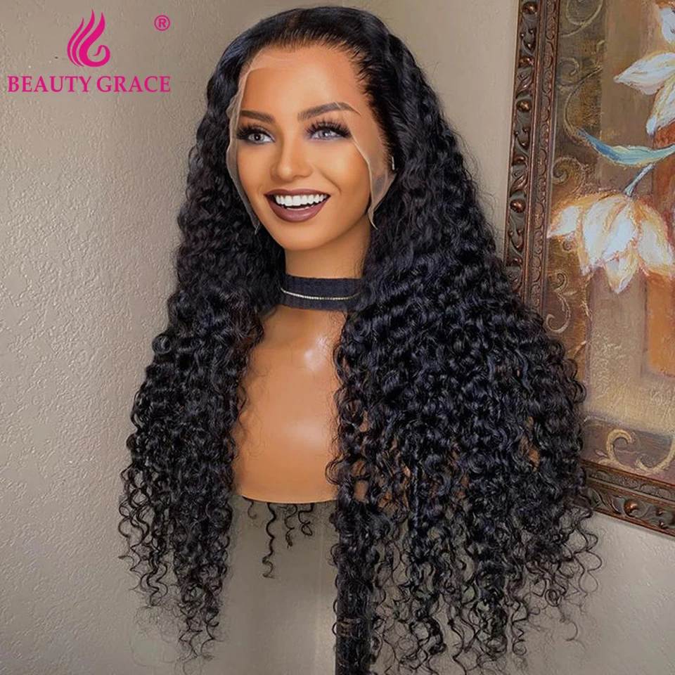Deep Wave 13X4 Lace Frontal Wigs For Women Transparent Brazilian Kinky Curly Human Hair 30 Inch Lace Front Wig On Sale Clearance