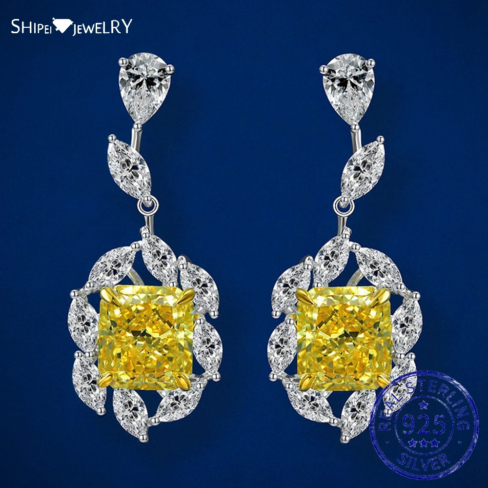 

Shipei Luxury 925 Sterling Silver 9*10 MM Crushed Ice Cut Created Moissanite Gemstone Wedding Party Dangle Earrings Fine Jewelry