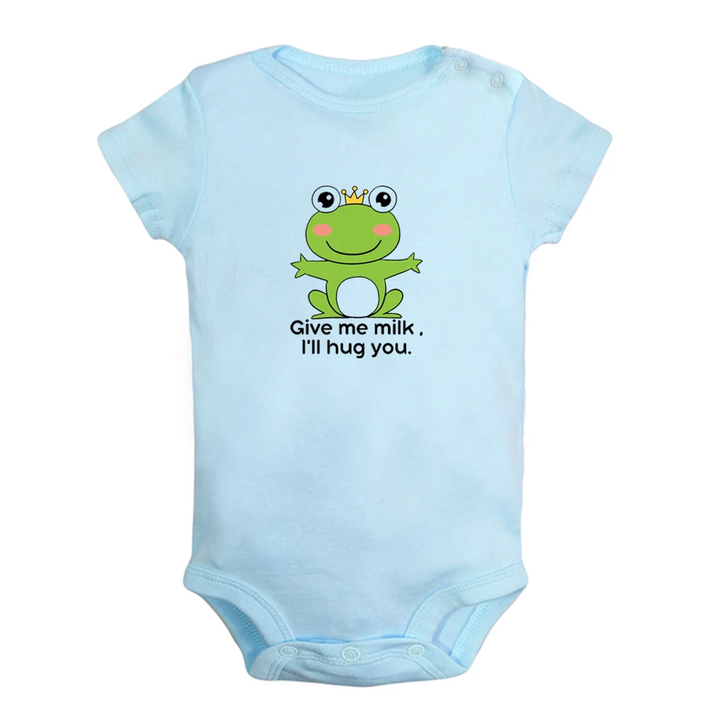 

Animal Cute Little Frog Give Me Milk I'll Hug You Baby Rompers Baby Boys Girls Fun Print Bodysuit Infant Short Sleeves Jumpsuit