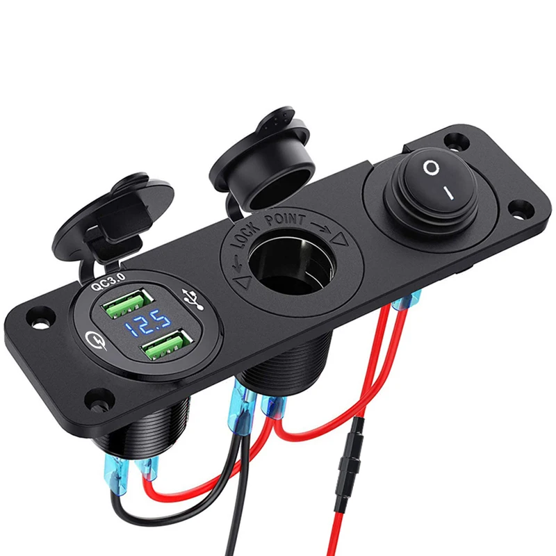 

12 в прикуриватель 3 в 1 водонепроницаемый автомобильный двойной QC3.0 USB Выходная панель для RV Морской лодки электрическая розетка зарядное устройство