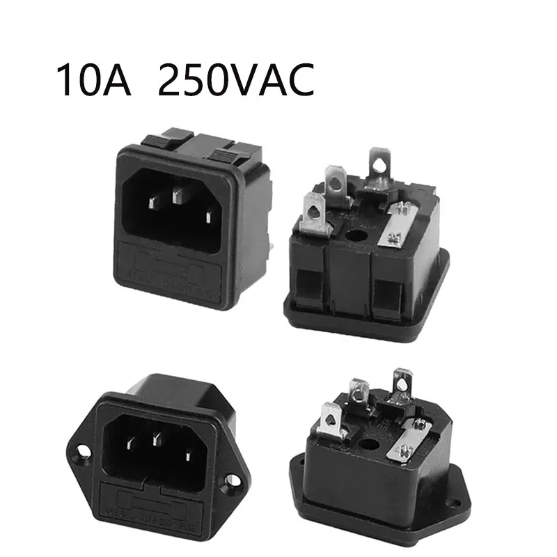 Монтажная панель IEC 60320 C14 с 3 отверстиями, 3-контактный входной штекер питания, 10 А, 250 В переменного тока, с держателем предохранителя, 1 шт.
