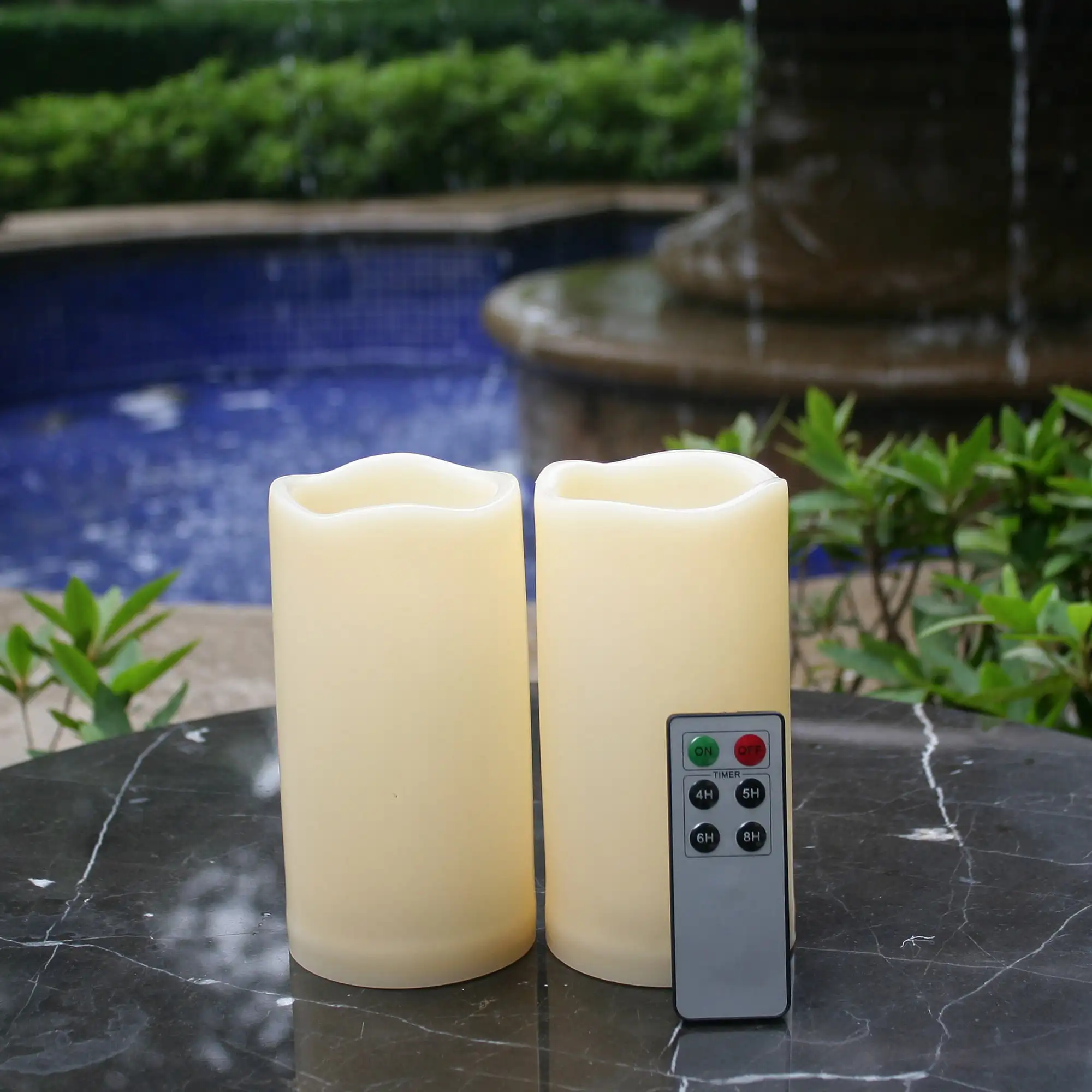 

Waterproof Outdoor Flameless LED Candles - with Remote and Timer Realistic Flickering Battery Operated Powered Electronic Plast