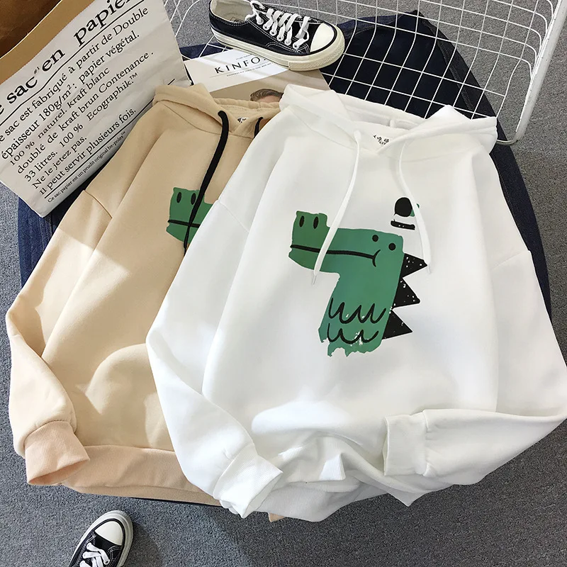 

2022 Anime Green Dinosaur Doodle Hoodie Men Casual Loose Streetwear Unisex Kpop Sweatshirt Long Sleeve Pullover Overszie Tee Top
