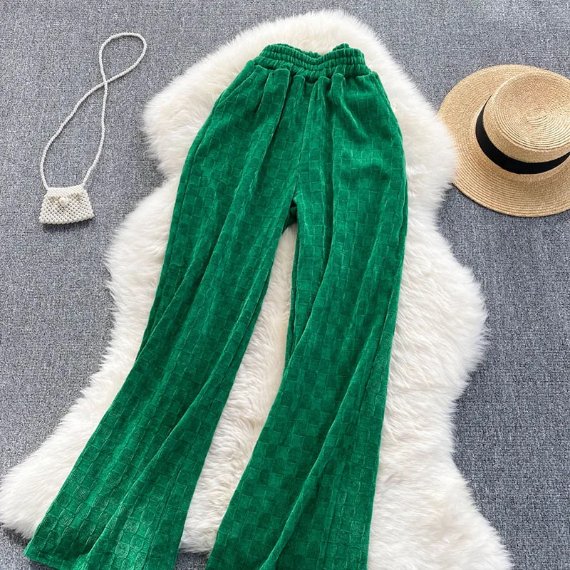 

Wide Leg Pants Women's Autumn Winter 2022 New Woven Pattern Retro Velvet Casual Loose Straight Long Pants Woman Clothing Y86