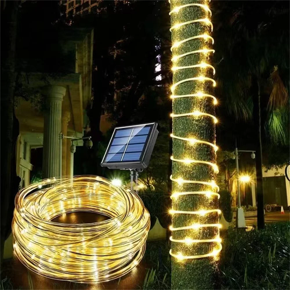 Garden Decoration Outdoor Christmas Decorations 2023 Solar Rope Light LED Copper Fairy Tube Lights For New Year/Tree Decor