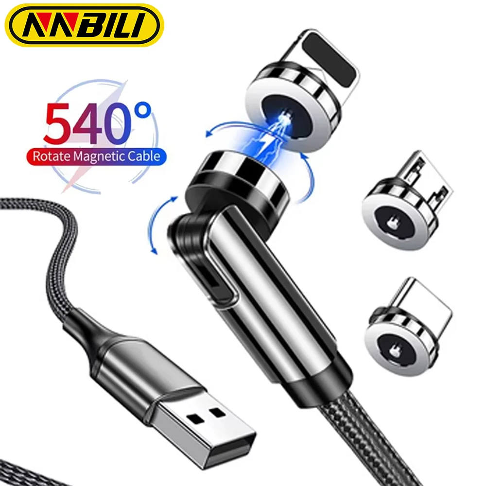 NNBILI 540 поворотный магнитный кабель 3A для быстрой зарядки Micro USB типа C iPhone Xiaomi