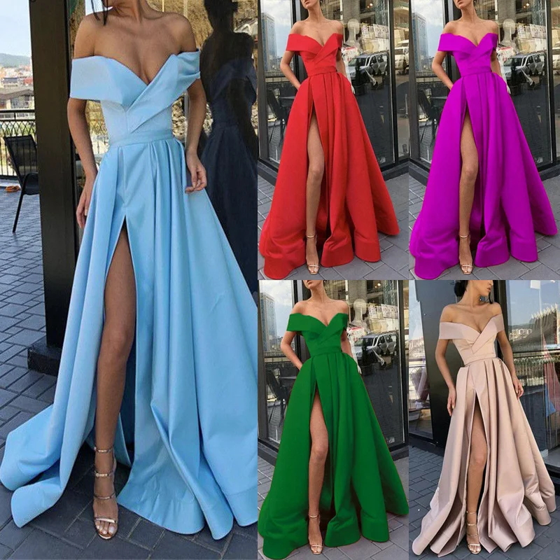 Elegant Strapless Solid Club Party Dress Sexy Off Shoulder Backless Slit Maxi Dress Summer Women Short Sleeve Boho Long Dresses