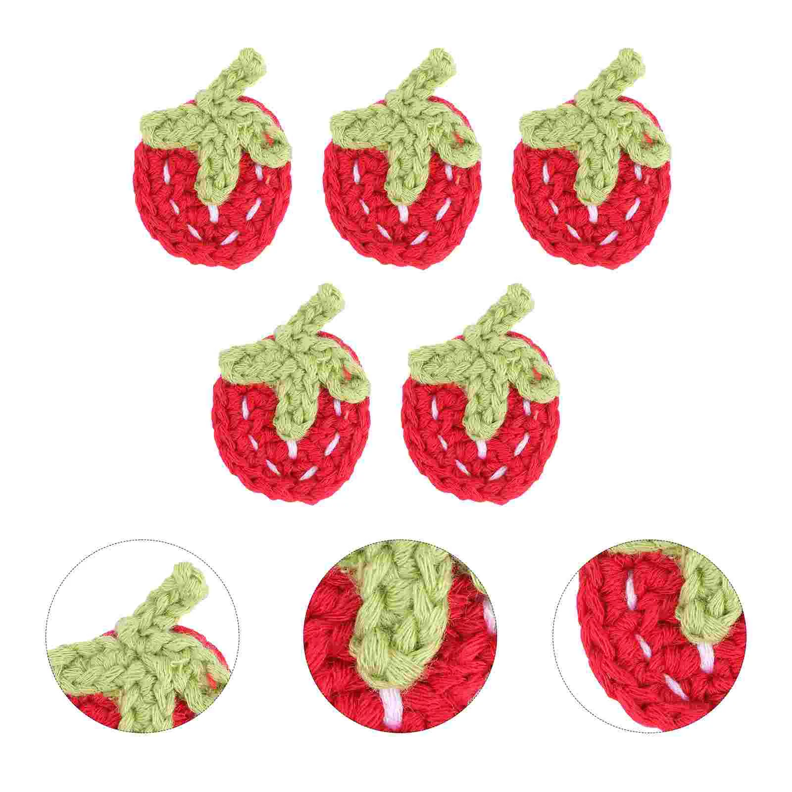 

5Pcs Knitted Strawberry Ornament Hat Bag DIY Material Clothing Accessory Red
