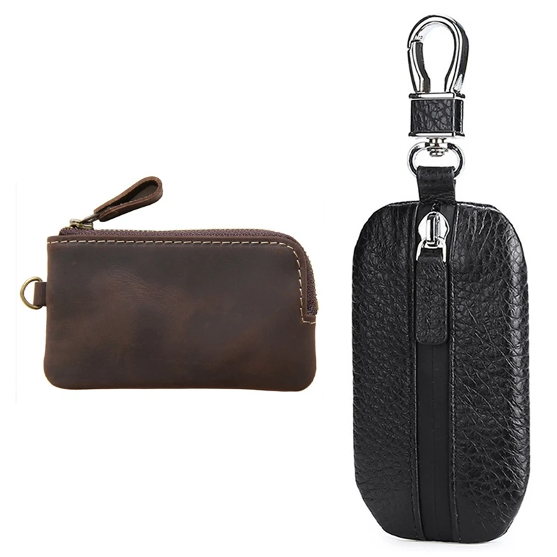

Мужской кошелек для ключей из натуральной кожи, держатель для ключей на молнии, чехол для ключей автомобиля
