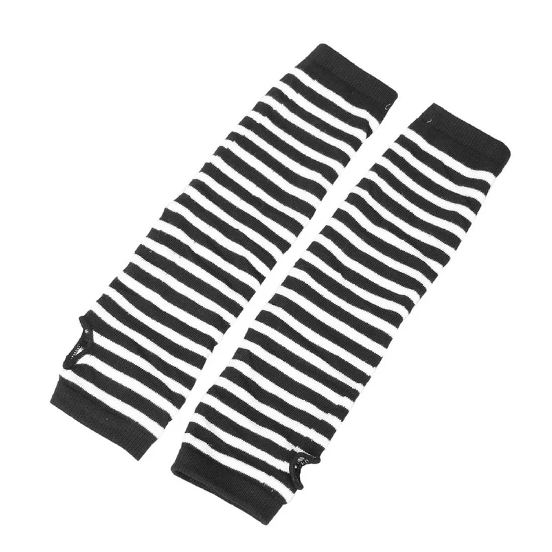 

Pair White Black Stripes Acrylic Fingerless Arm Warmers Gloves for Women