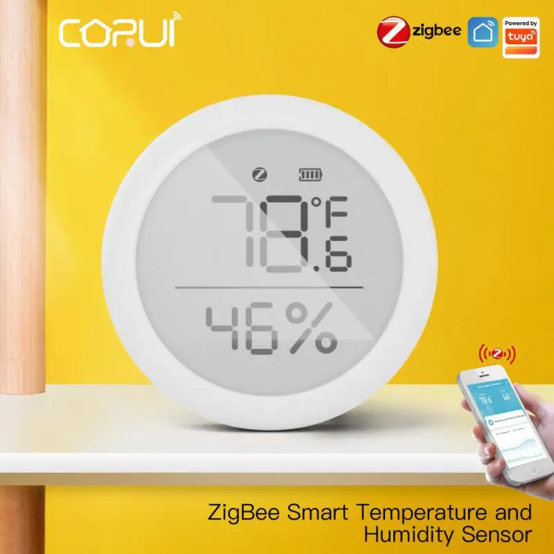 

CoRui Zigbee Temperature And Humidity Sensor Indoor Hygrometer With LCD Digital Display Remote Control ZigBee Gateway Required