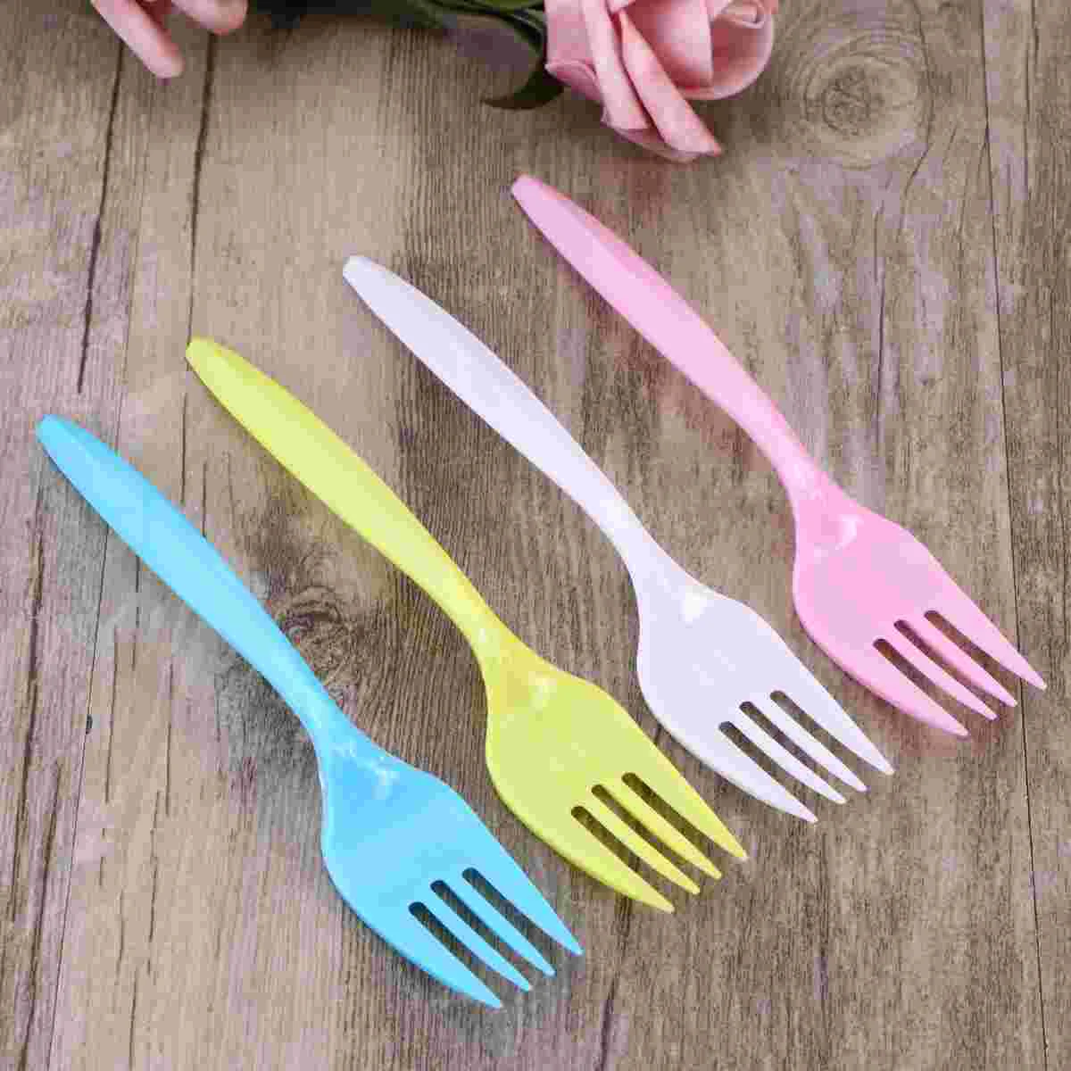 

24pcs Disposable Plastic Fork Party Cutlery Fork Birthday Party Tableware for Cake Dessert (Mixed Color)